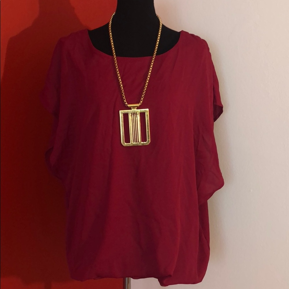 Burgundy wing sleeve blouse by Zeagoo